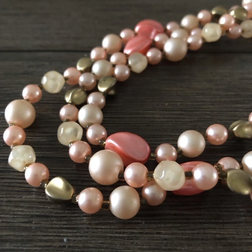 Vintage pink beaded extra long necklace